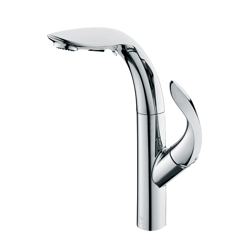 OUBAO Gold Pull out tap with sprayer,sanitary wares kitchen faucet supplier