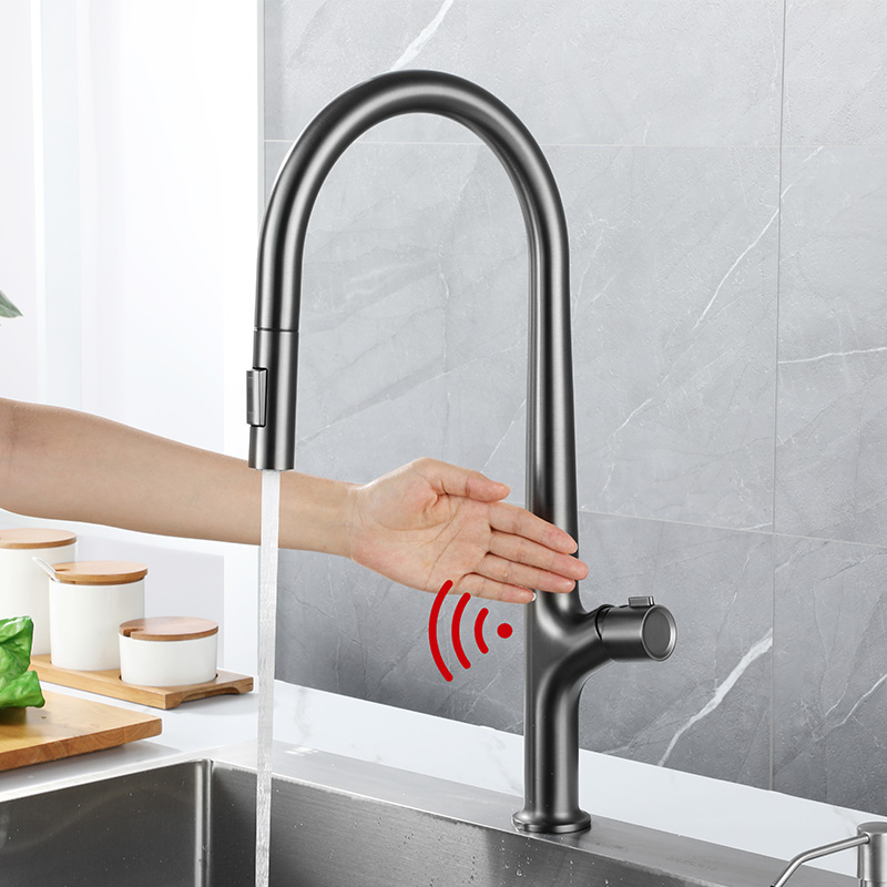 OUBAO Smart Touchless Motion Sensor kitchen faucet tap with pull down sprayer