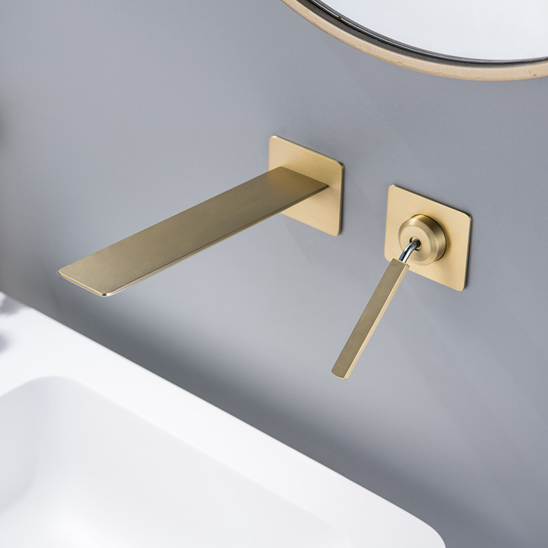 OUBAO wall mounted gold bathroom faucet,modern single hole