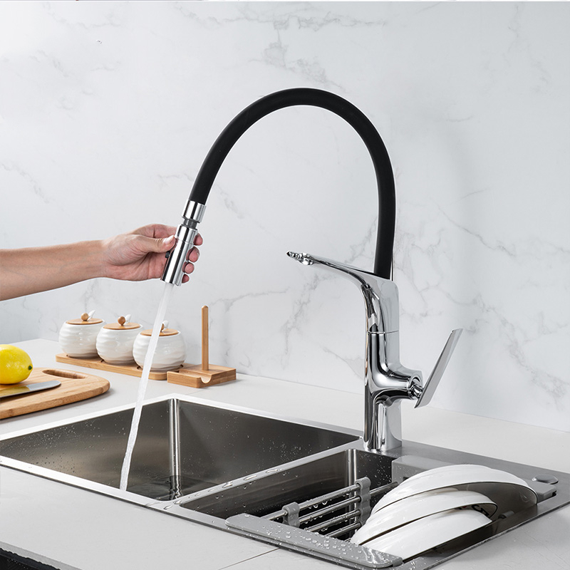 OUBAO Pull Down Kitchen Sink Faucet with Silicone Flexible Hose