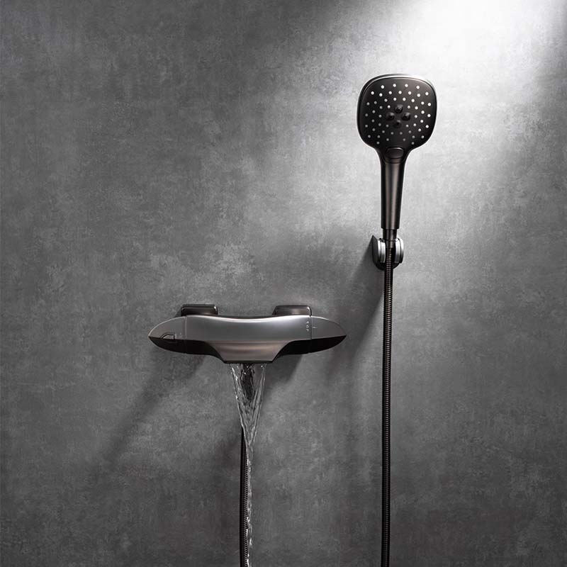 Bathtub Shower Faucet with 3 Functions Hand Shower and Waterfall Faucet in Gun-metal