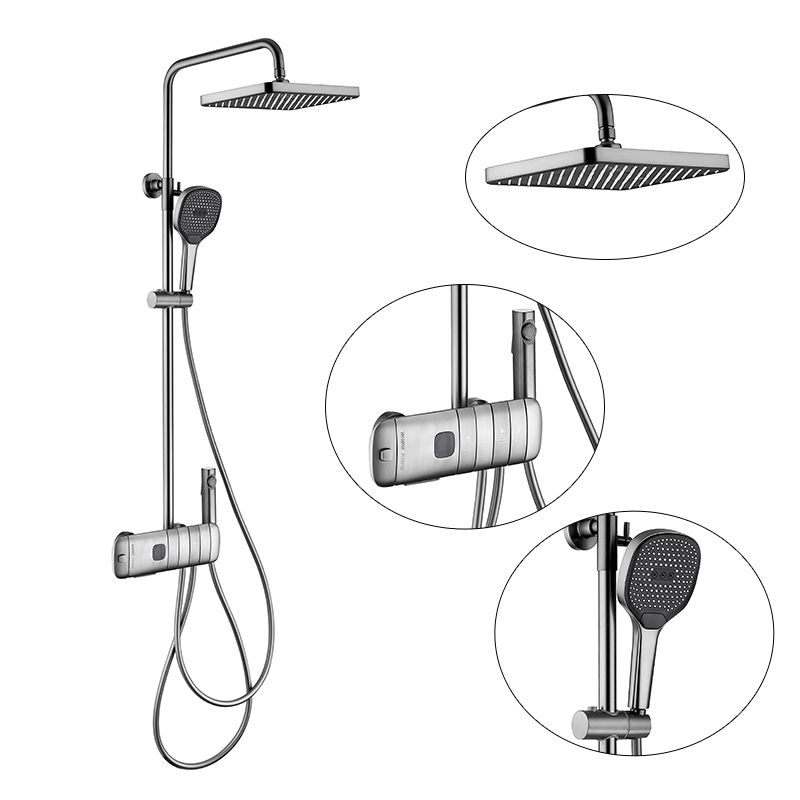 Piano Keys Bathroom Shower System, Wall Mounted Grey Piano Shower Faucet Set with Tub Spout, Four-Function Piano Bathtub Faucet