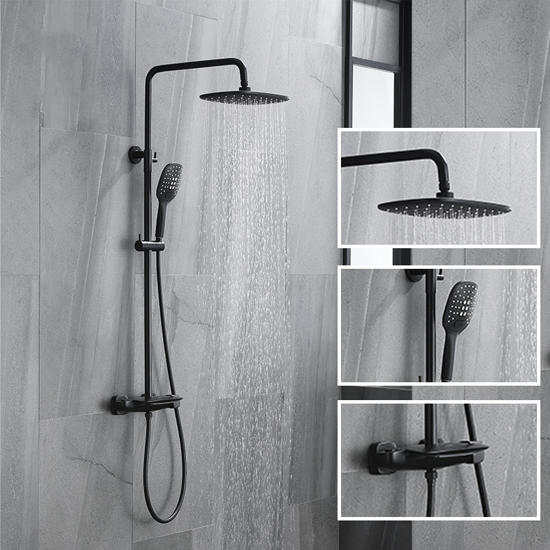 Black Thermostatic Shower with Thermostatic Valve and 3-Functions Shower Head