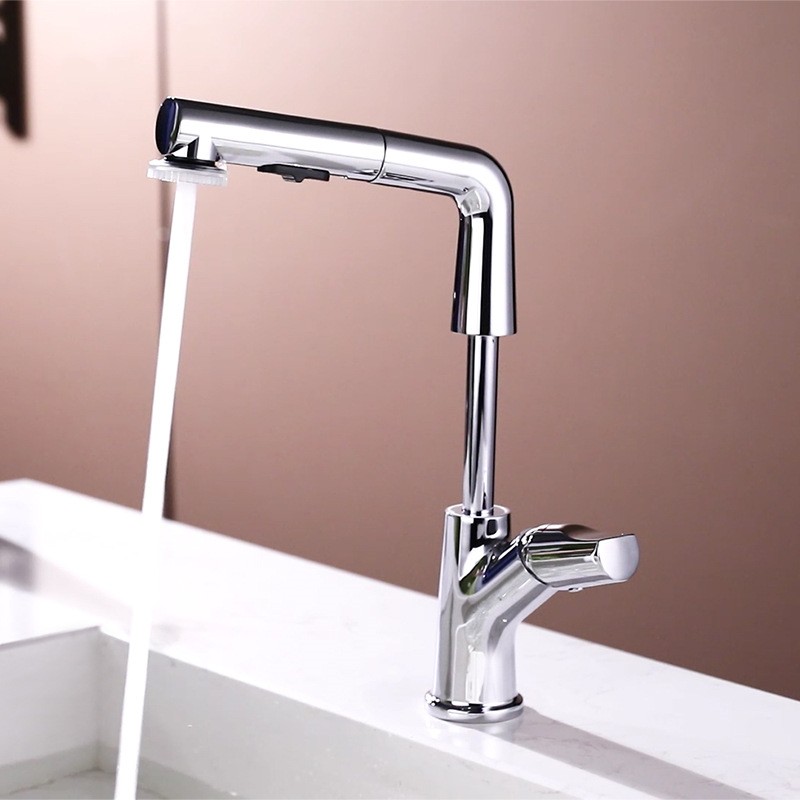 Bathroom sink faucets with pull out massage spout for washing face